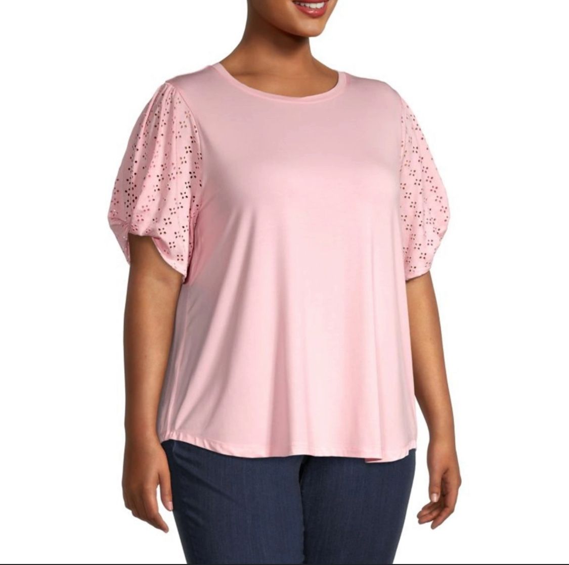 Cooper & Ella Powder Pink Pullover Blouse Eyelet Sleeves Sz 2X NWOT