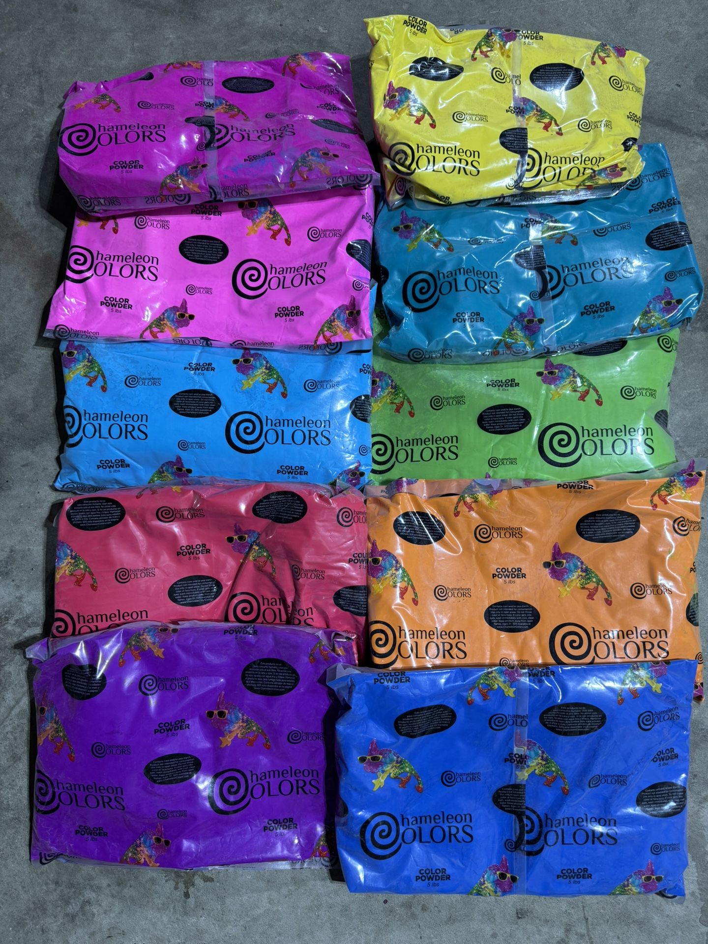 Chameleon Colors 5 lb Bags of Color Powder - 10 Vibrant Colors - For Summer Camp, Holi Powder, Color Run, Photo Shoot, Color War, School Event - 30-40