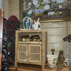 Rattan Bamboo Wicker Cabinet w/shelf & Doors