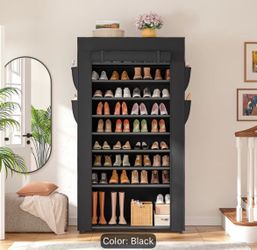 Black Tall Shoe Rack with Cover