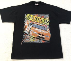 Vintage 90s NASCAR Tony Stewart Chase Authentics Rare Dbl Sided Blk T Shirt Sz L