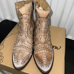 SHERYL CROW STAR DISTRESSED LEATHER PULL Shoes ON NAVY BOOTIES COWBOY STYLE  9.5 M Rar