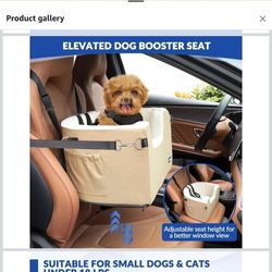 SlowTon Dog Car Seat for Small Dog, Elevated Booster Seat with Cushion and Safety Belt, Cover Removable Washable, Supports Pets Up to 18lbs(Brown)