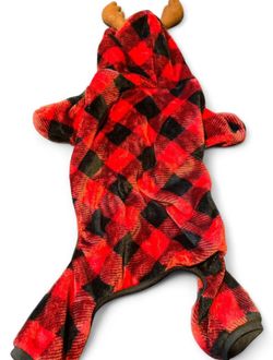 Red and Black Checkered Christmas reindeer dog costume
