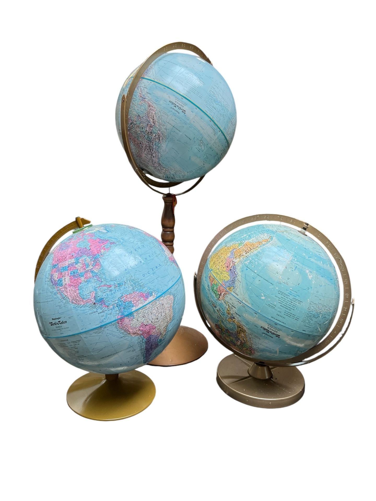 Globe Earth Map - 3 Globes - 1 Tall Stand, 2 Regular Bases