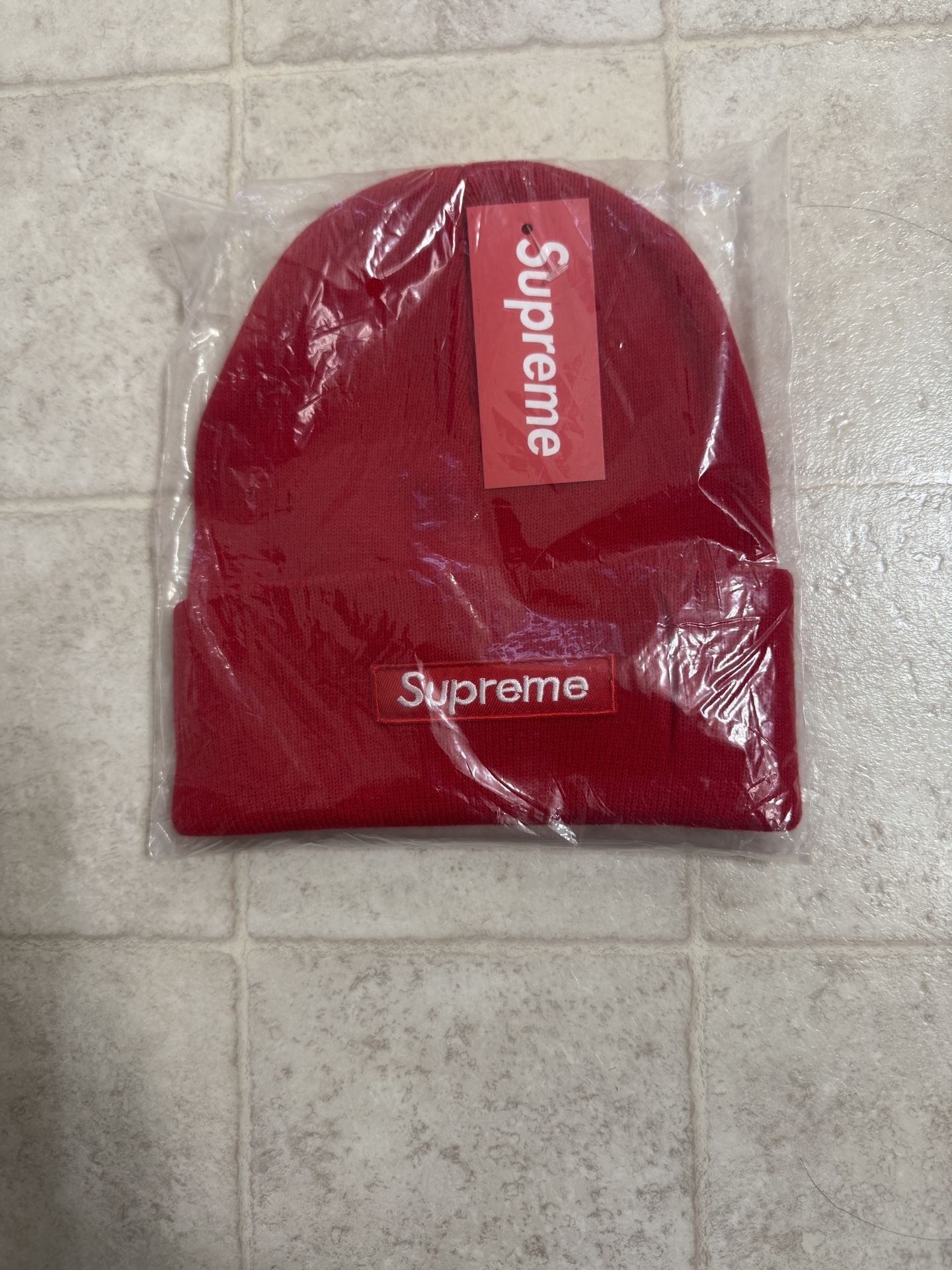 Red Supreme Box Logo Beanie