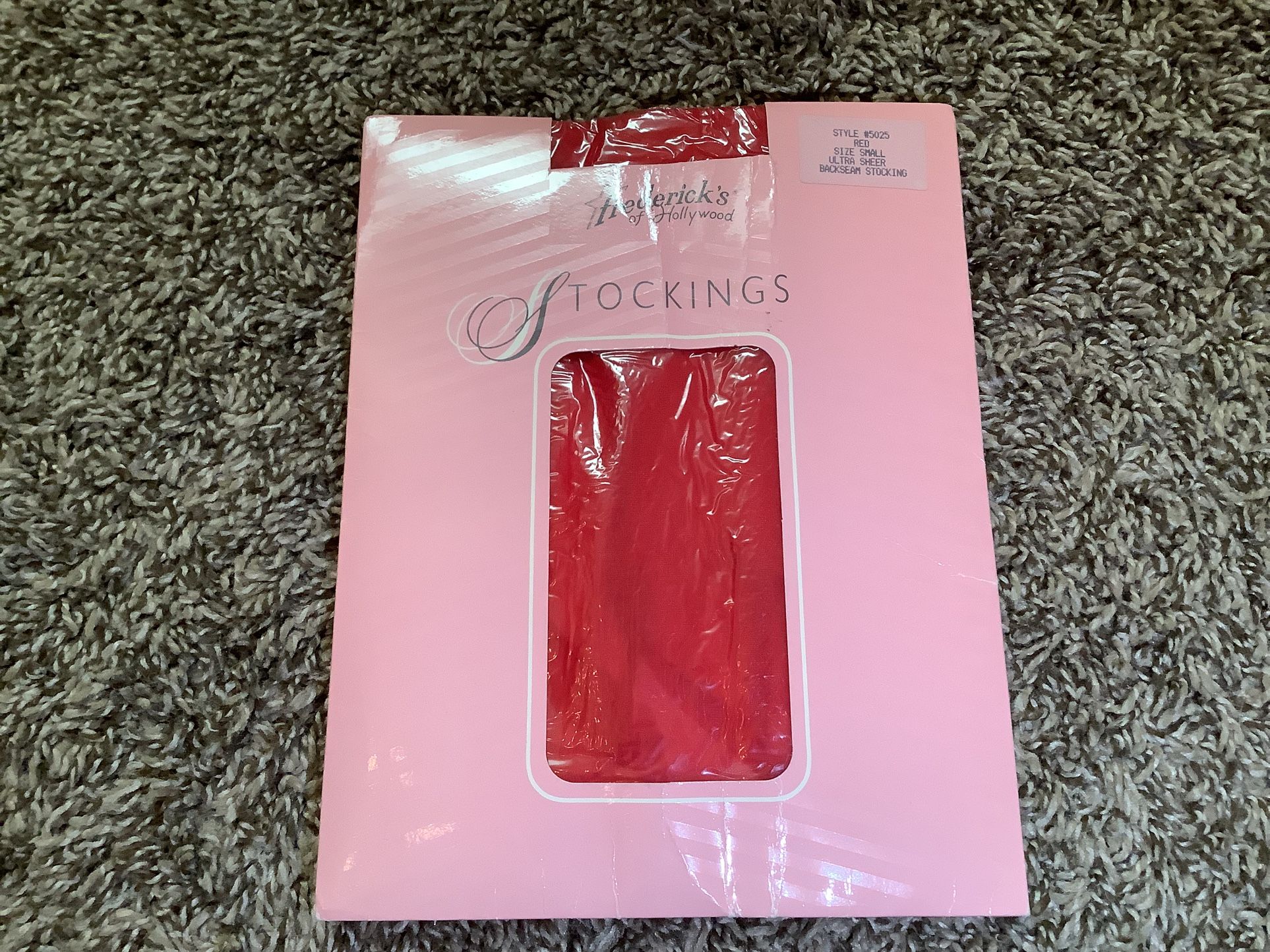 Frederick's of Hollywood ultra sheer backseam stockings, color red, size: S