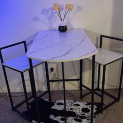 Marble white / black Bar Set With 2 stools 