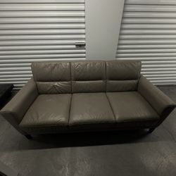 Modern Gray Leather Sofa - 3 Seat