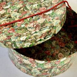 Vtg. 1980s Tri-Coastal Hat Box Victorian Cat. Design Storage Container Gift Decorative Lidded Box