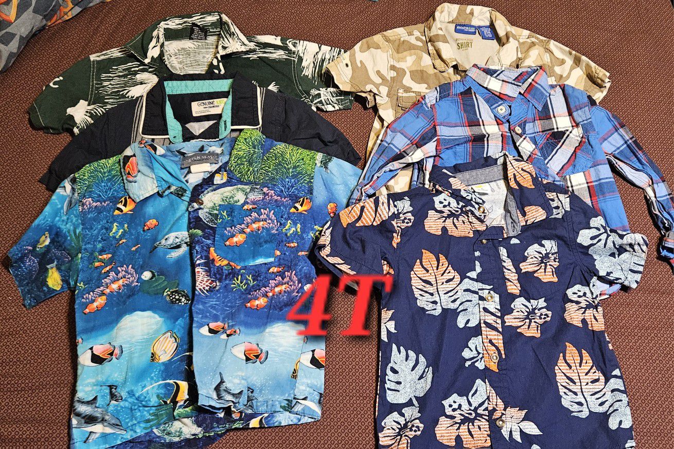 4T Boys Shirts ButtonUp Aloha Hawaiian Plaid OshKosh