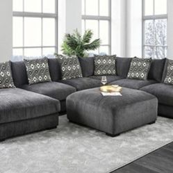 Brand New Grey Super Plush Chenille Sectional Sofa (Ottoman Sold Separately)