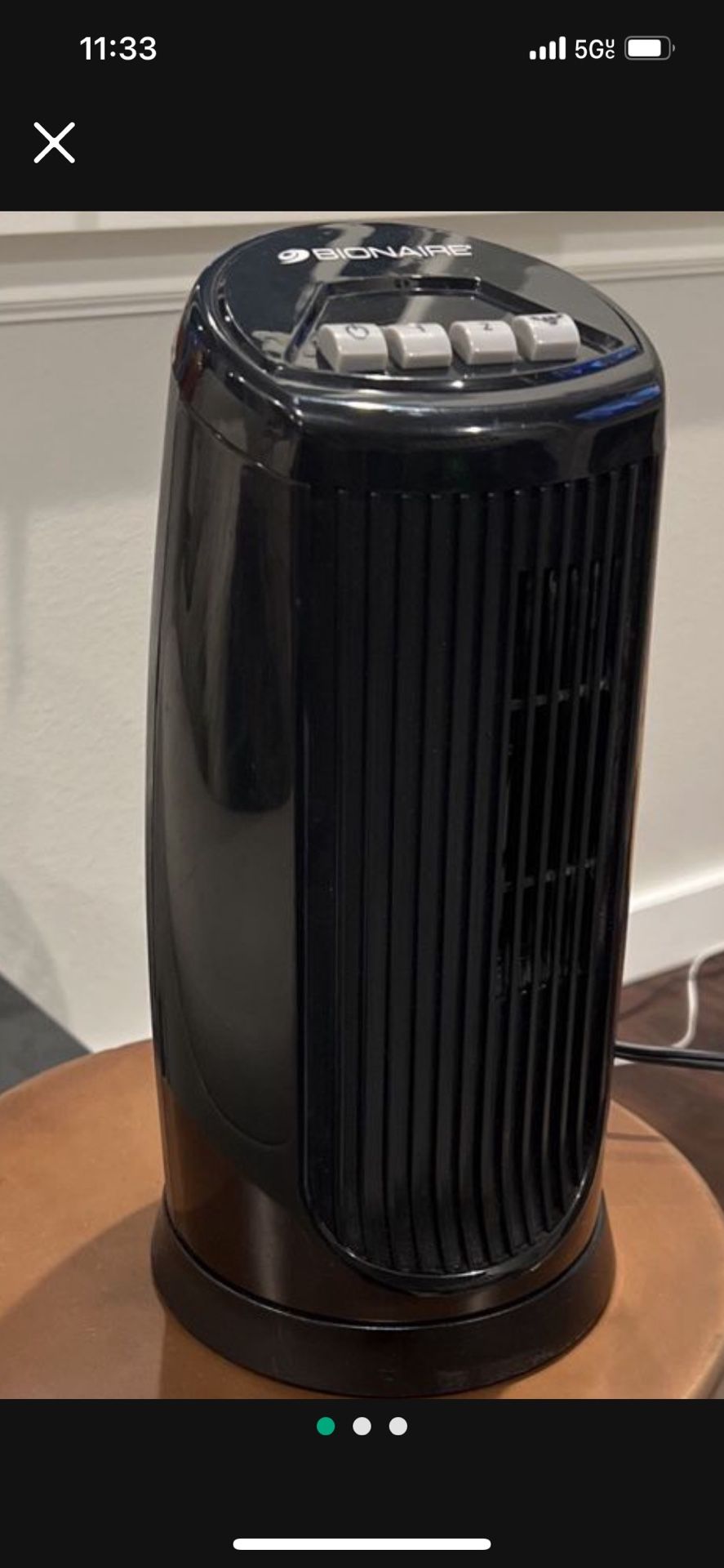 Bionaire Mini Oscillating Tower 2-speed Fan Model Bt015 Black