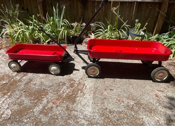 2 Red Wagons 1950’s & 1980’s $250 for both. 24” & 34” Both have been refurbished