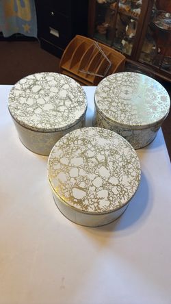 Mid Century metal round tin containers