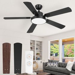 Ceiling Fans with Lights, 52 Inch Ceiling Fans with 24W LED Lights and Remote, Dimmable, Quiet Reversible Motor