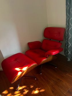 Large lounge chair & ottoman red leather