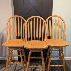 Three Amish Oak Stools
