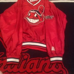 Extremely Rare & Vintage 1992 Large Chief Wahoo Indians Starter Jacket With Jacobs Field & Starter Logo Embroidering 