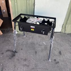 130,000 BTU Propane Gas Double Burner Outdoor Fryer Stove-Top Stand with Detachable Legs and Hose Regulator