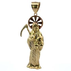 Men’s 10k Yellow Gold Santa Muerte 3” Inch Pendant For Necklace GP3119401