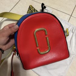 Marc Jacobs Cow Leather Snapshot Backpack Porcelain Multi Red, Blue And Yellow