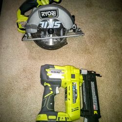 Ryobi Skill Saw And Nail Gun Battery Operated 