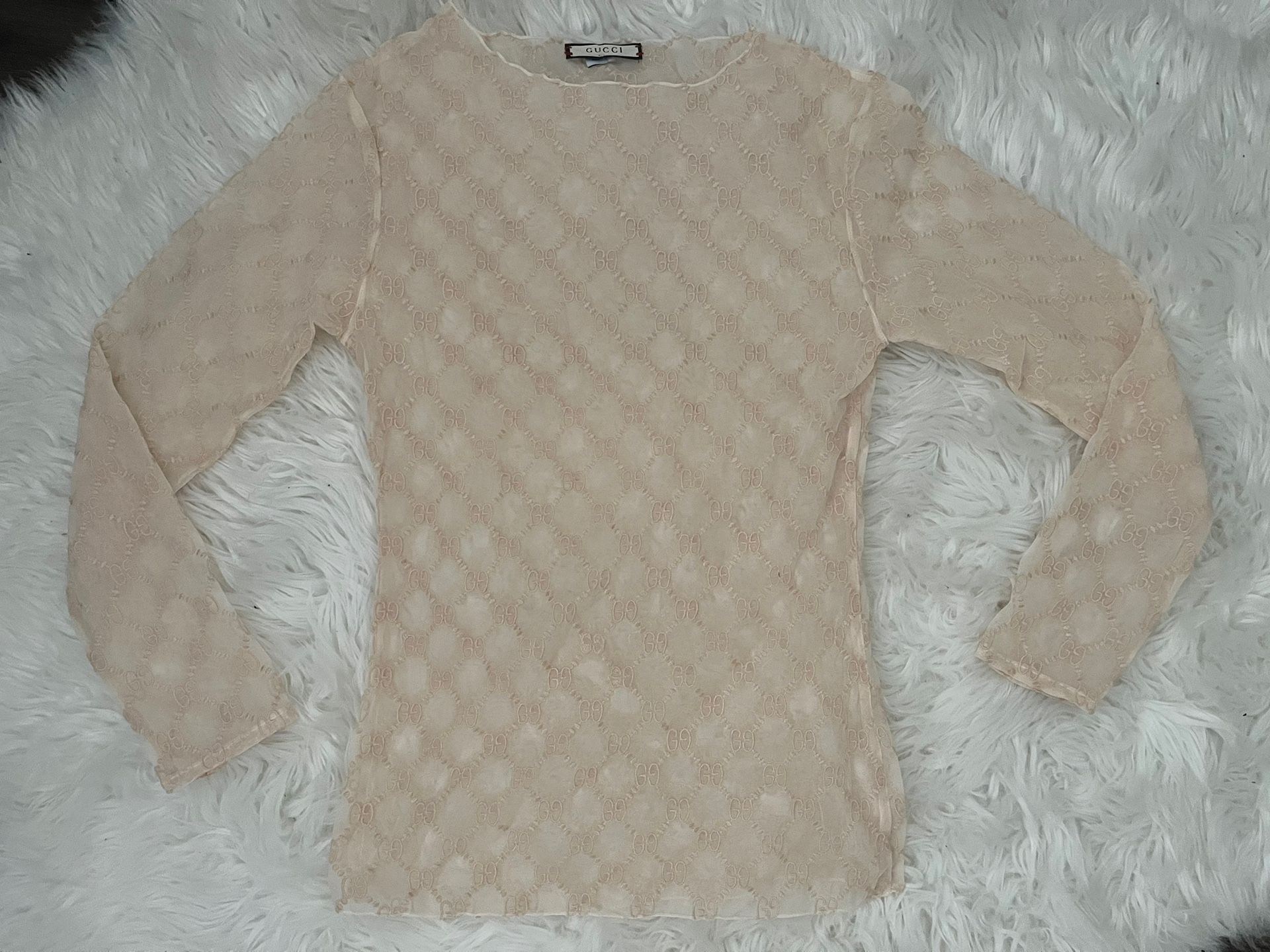 Gucci Sheer Beige Shirt Top Blouse XS/S
