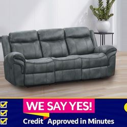 FINANCE TODAY! Dark Grey Leatherette Contrast Welt Couch Sofa Manual Recliner