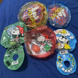 Lot Of 5 Used Vintage Peanuts Snoopy Woodstock Remco Baby Inflatables Bop Rattle