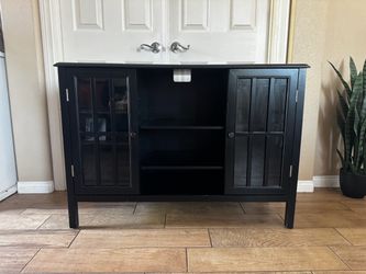 Black Wood TV Stand with Glass Doors