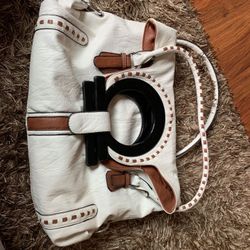 White, Brown, & Black Leather Purse