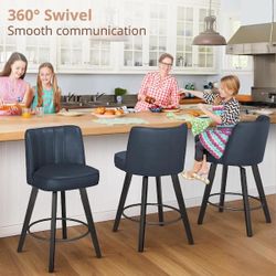 Navy Blue Leather Swivel Barstool Set Of 3 