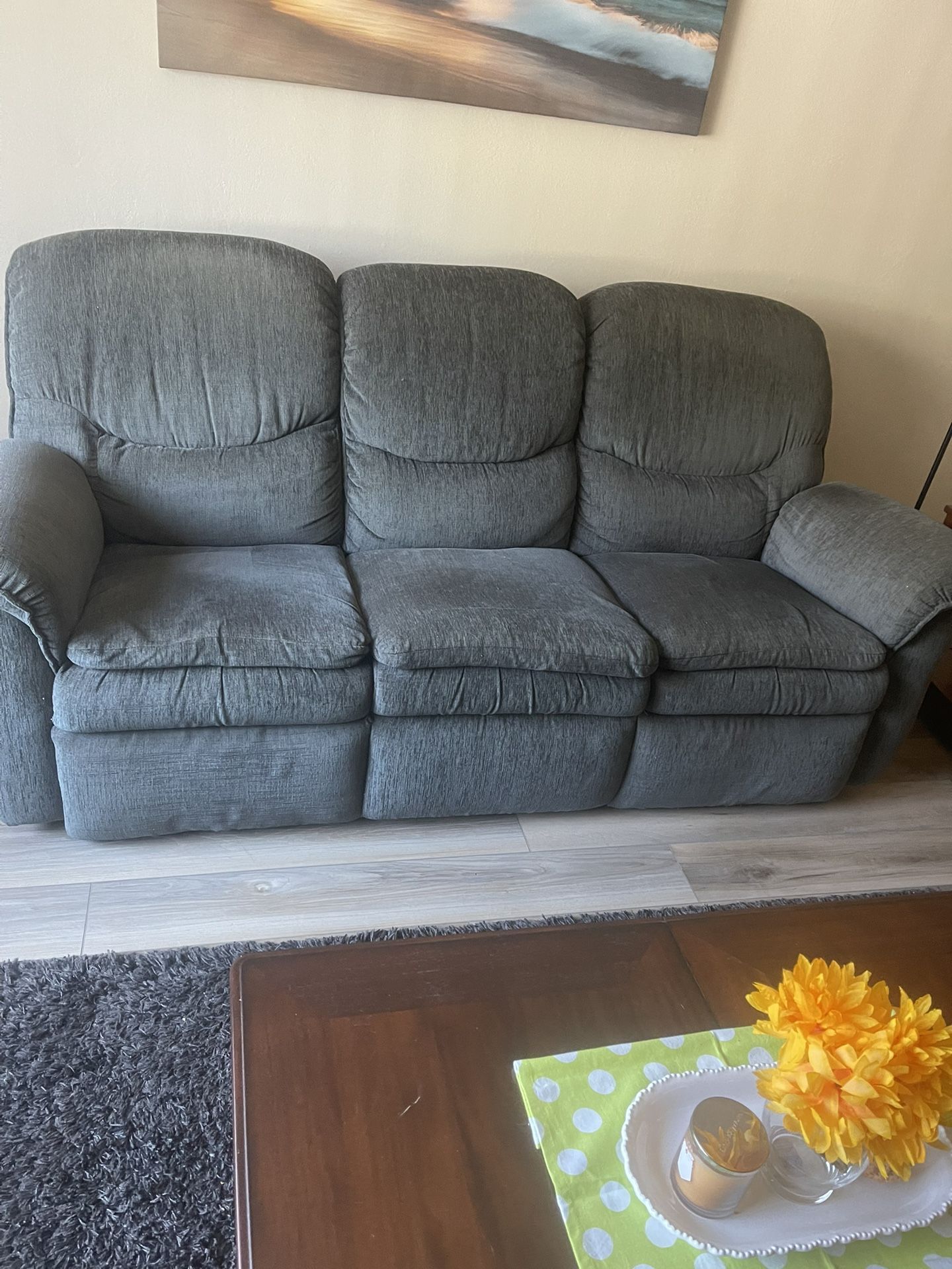 Recliner Couch & Recliner Chair Plus Coffee Table