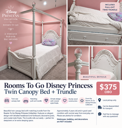Rooms To Go Disney Princess Twin Canopy Bed + Trundle