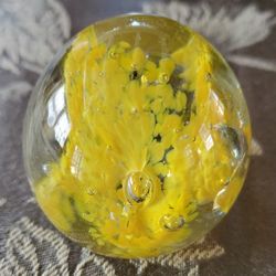Vintage Yellow Glass Paperweight Egg Shape