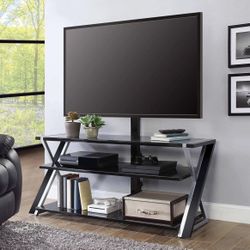 🔥 Modern Glass & Metal TV Stand w/ Built-In Mount – Sleek & Sturdy 🔥