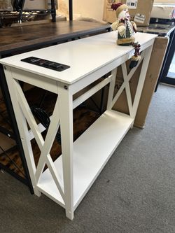 White Console Table with Built-in Power Outlet
