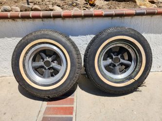 Pair of Vintage 14x6 Appliance "Stripper" 5-Spoke Wheels (Torq Thrust Style) with Tires