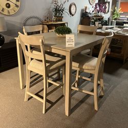 Grey Counter Height And 4 Barstools 