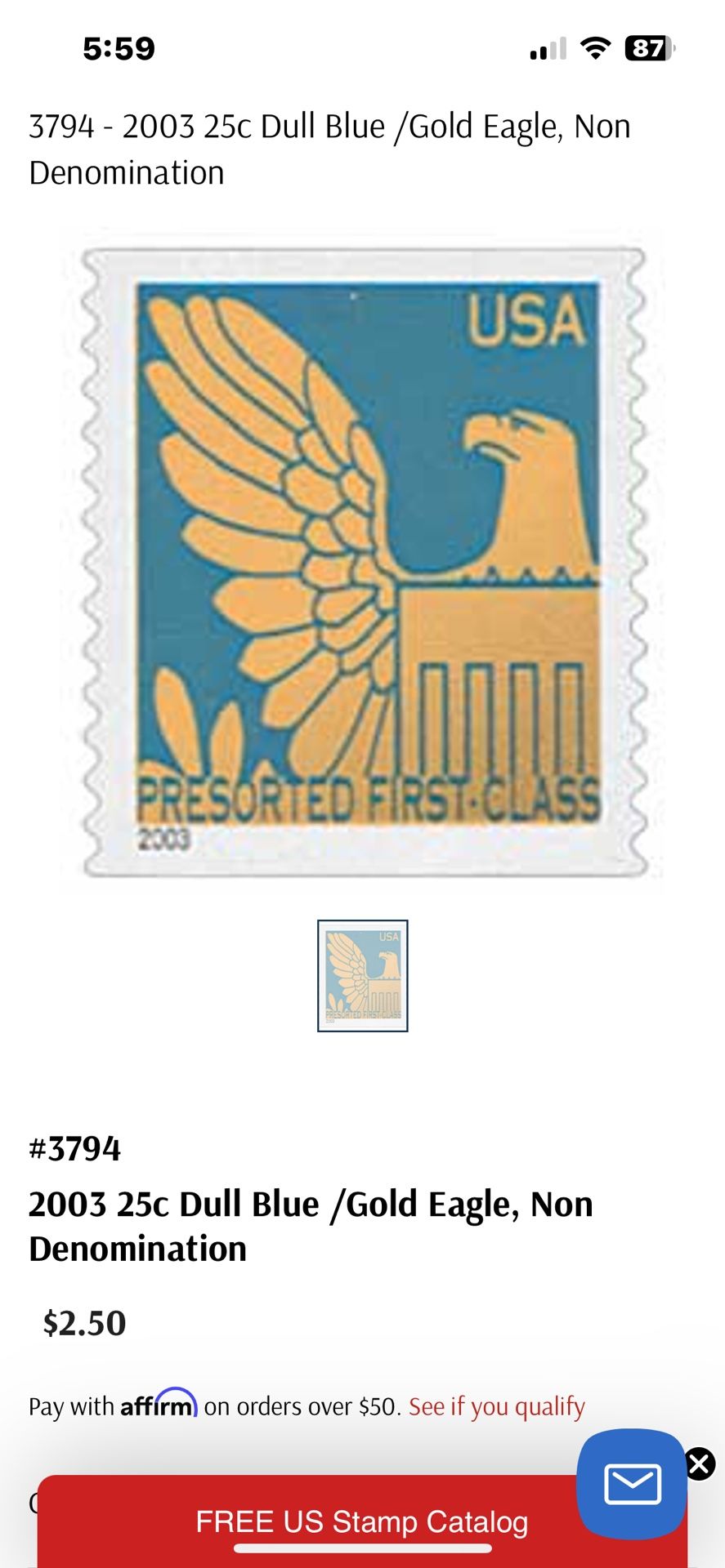 STAMP … Presorted First ClassEagle in Gold on Colored Background