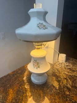 Gorgeous Vintage Hurricane milk glass lamp