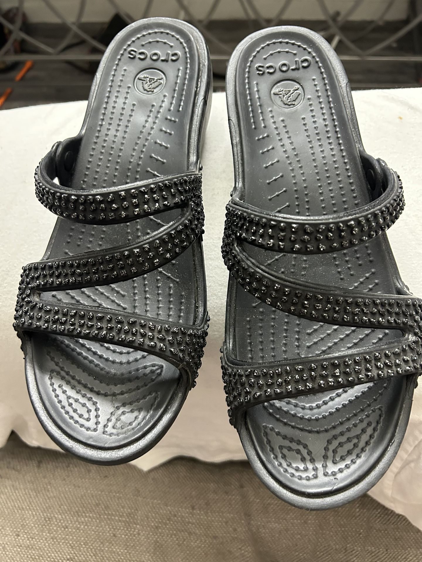 Crocs Sparkle Black Wedge Sandals women’s size 10