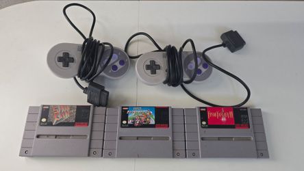 Super Nintendo Lot – 2 OEM SNES Controllers, Final Fantasy II, Super Mario Kart & SimCity