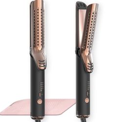 Dual-Voltage Curling Iron - 360° Airflow Styler Curling Iron 1 1/2 inch, Titanium Hair Straightener and Curler 2 in 1 for Women, for Lasting Curls, 4 