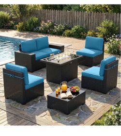 Newly assembled 7 Pieces Outdoor Patio Furniture Set with Table Rattan Sectional Sofa Conversation Sets