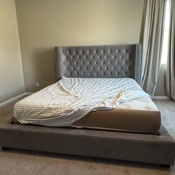 Cal king mattress, base, & bed frame