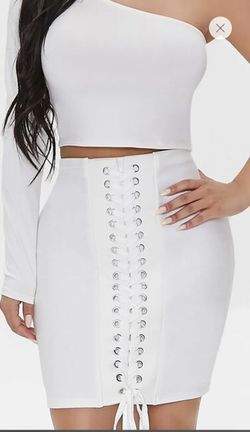 Ribbed Lace-Up Bodycon Skirt