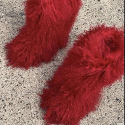 Red Real Fur Shaggy Boots Size 7,7.5, 8 Message Size & Order
