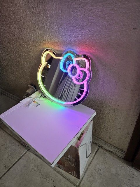 Sanrio Hello Kitty Acrylic Neon Sign Mirror, Multicolor LED Wall Hanging, Makeup Vanity Mirror, USB Powered, No Battery,